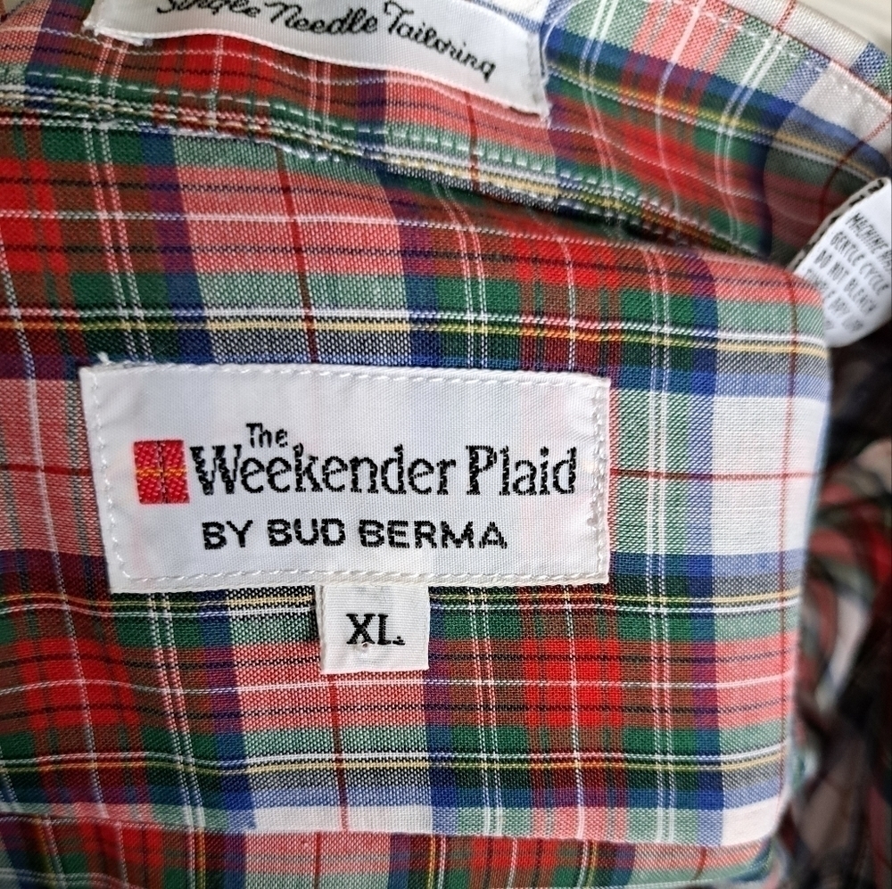 VTG BUD BERMA Weekender plaid mens shirt lightweight western ranch XL - Picture 7 of 7